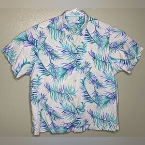 Tommy Bahama Mens Sz XXL White Blue Teal Calla Lily Alta Vista Fronds Camp Shirt